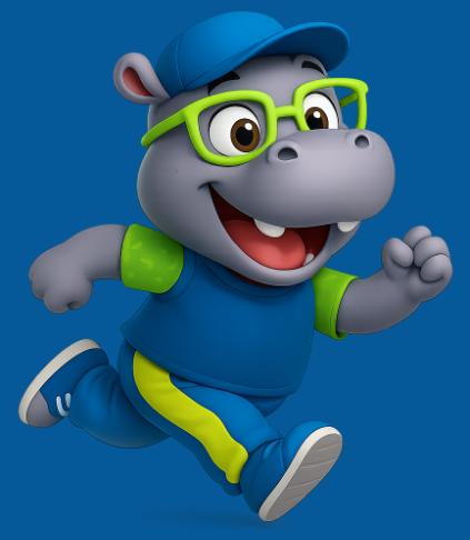 Mascote hipopótamo da Cria Atividade